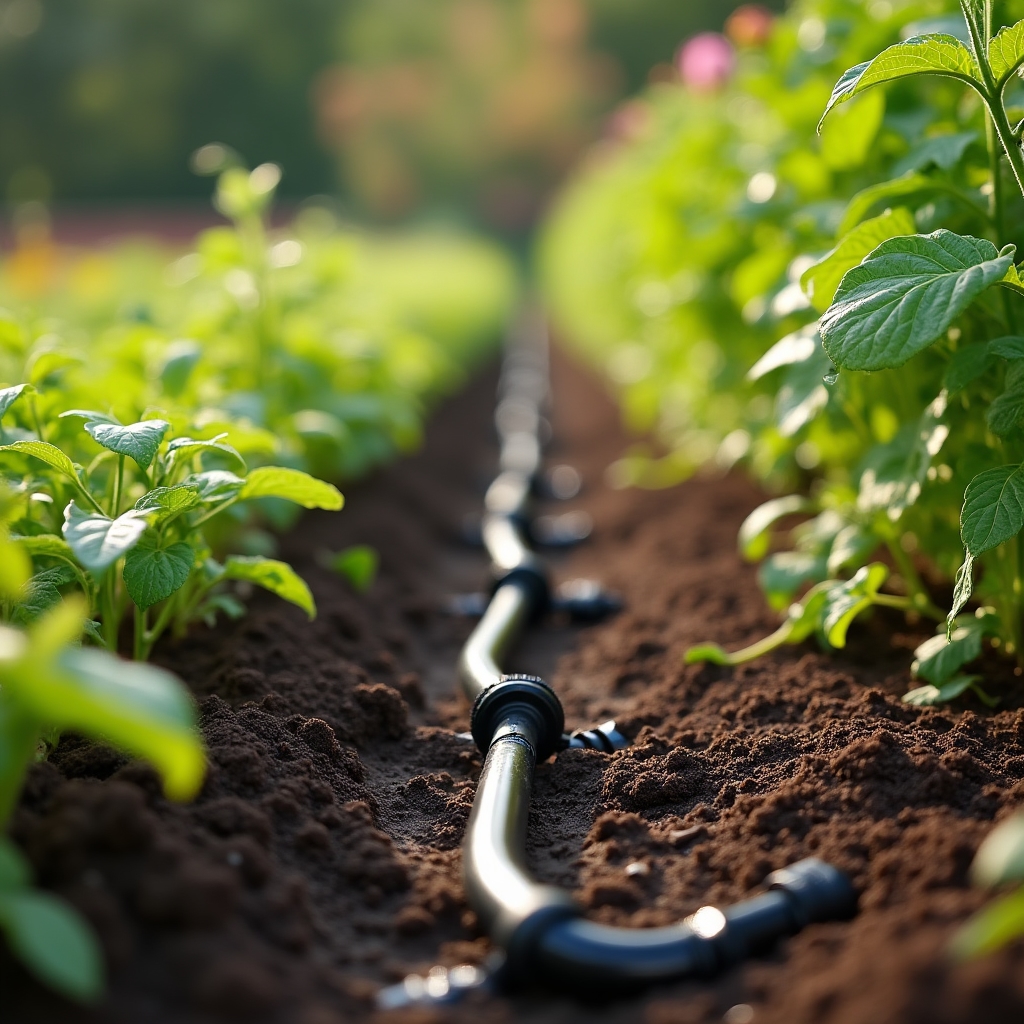 Impianto di irrigazione a goccia installato in un giardino privato